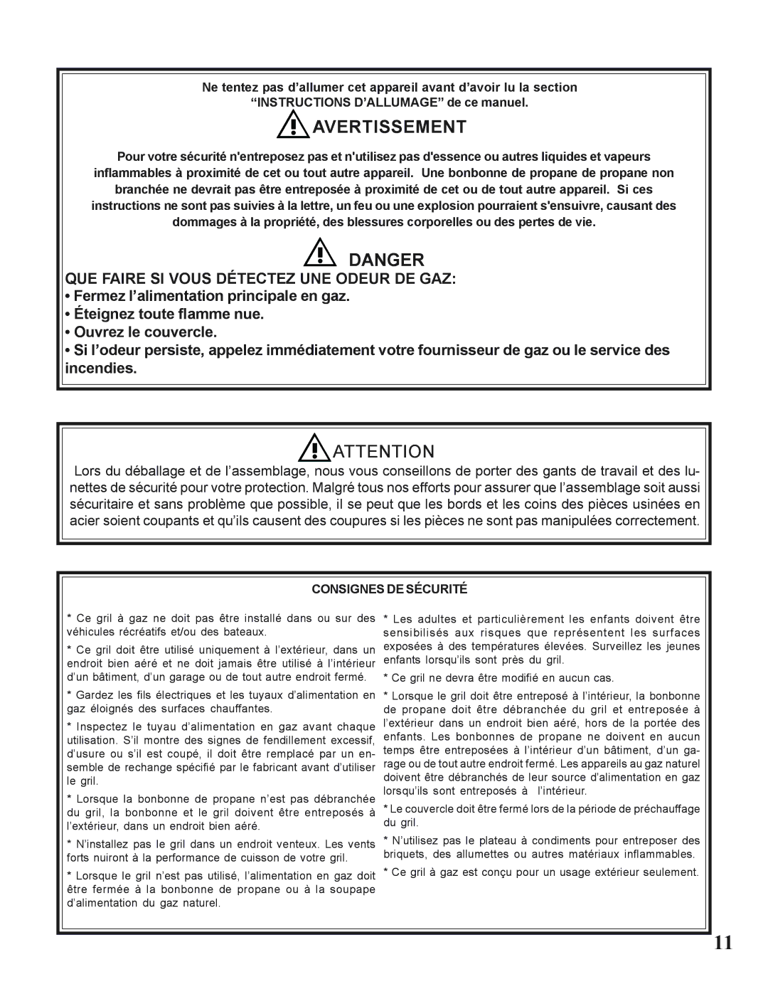 Napoleon Grills N415-0183 manual Avertissement, QUE Faire SI Vous Détectez UNE Odeur DE GAZ 