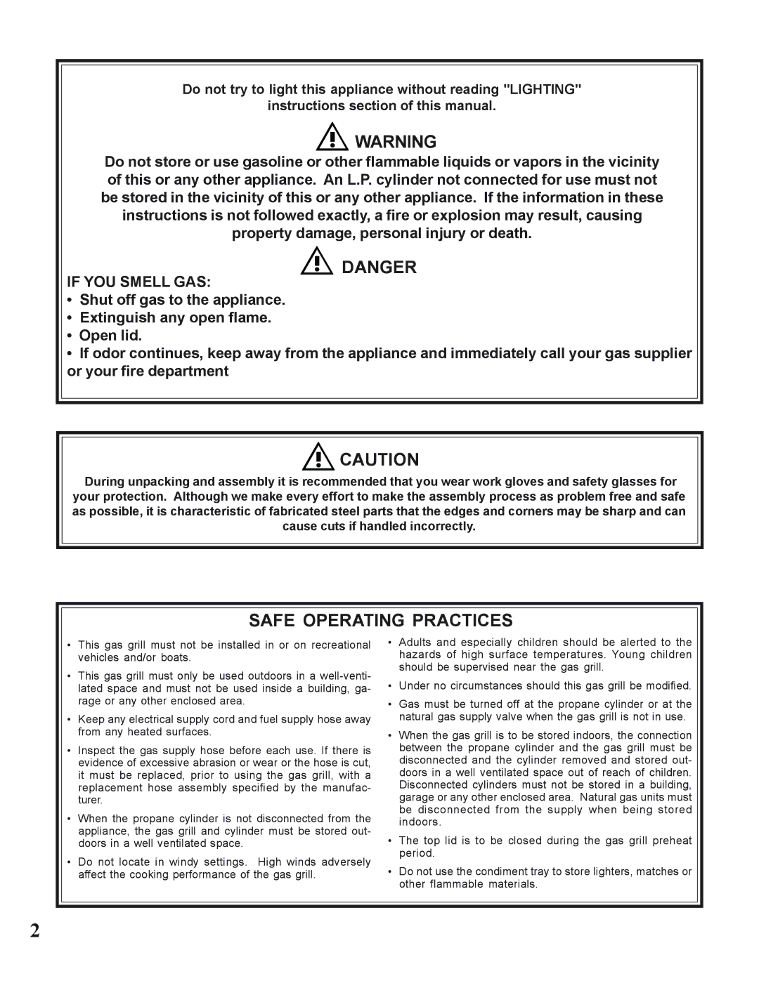 Napoleon Grills N415-0183 manual Safe Operating Practices, If YOU Smell GAS 