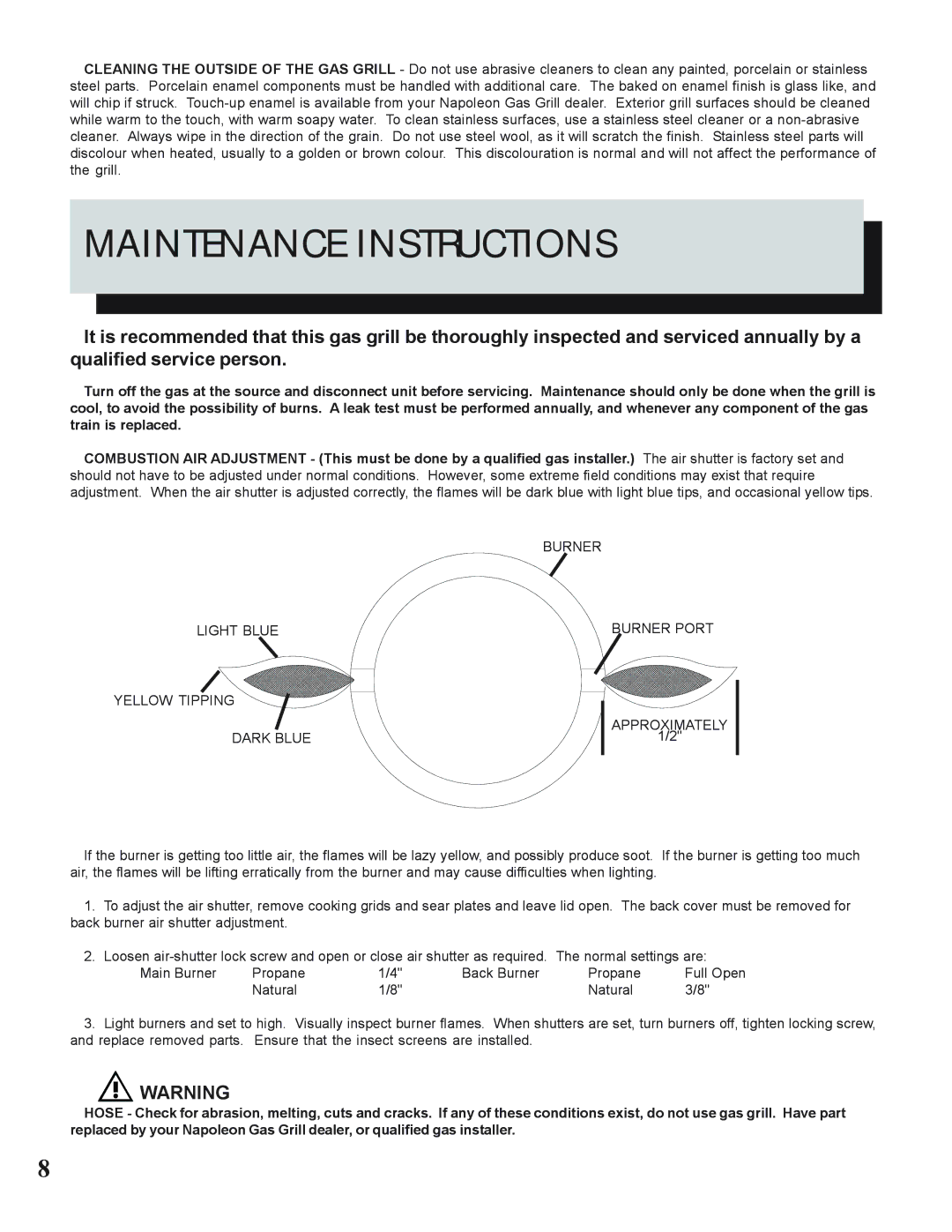 Napoleon Grills N415-0183 manual Maintenance Instructions 