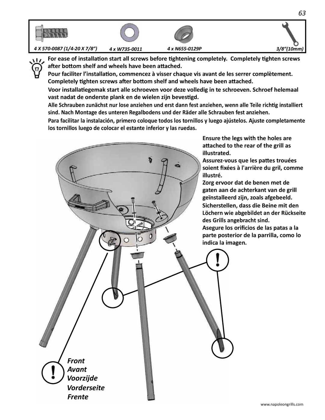 Napoleon Grills NK22CK-L manual Front Avant Voorzijde Vorderseite Frente 