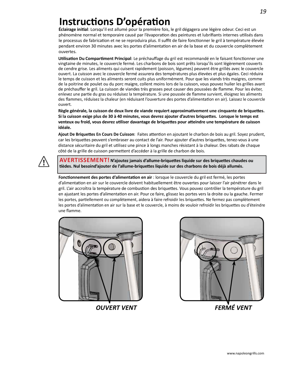 Napoleon Grills NK22CK-L manual Instructions D’opération 