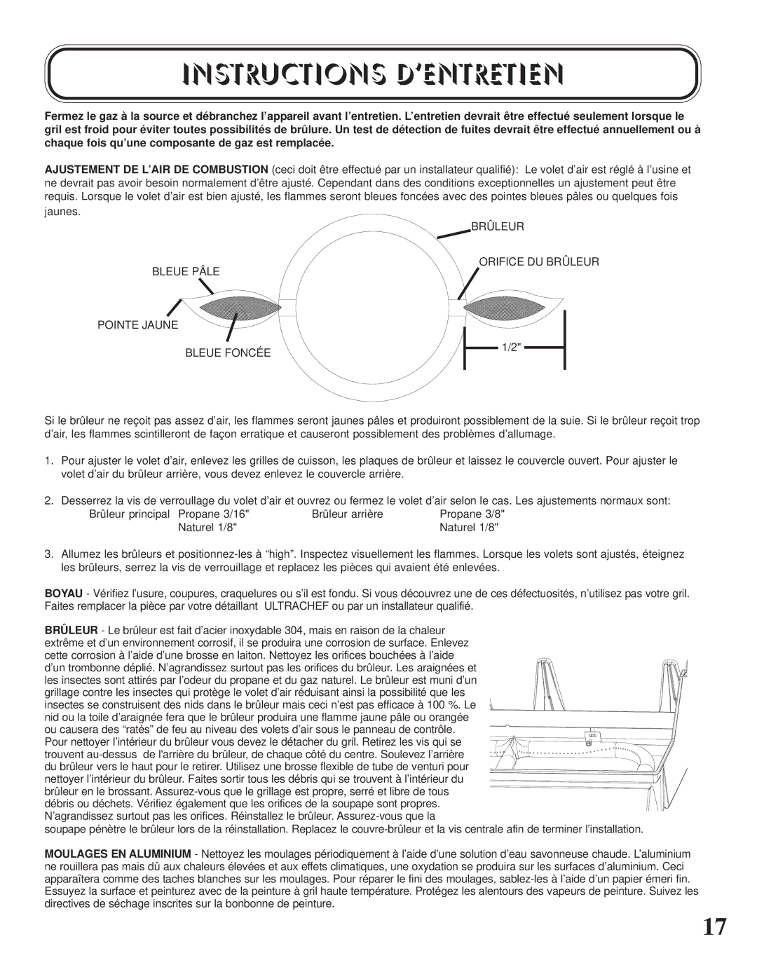 Napoleon Grills U405 CART, P405 PEDESTAL manual Instructions D’ENTRETIEN 