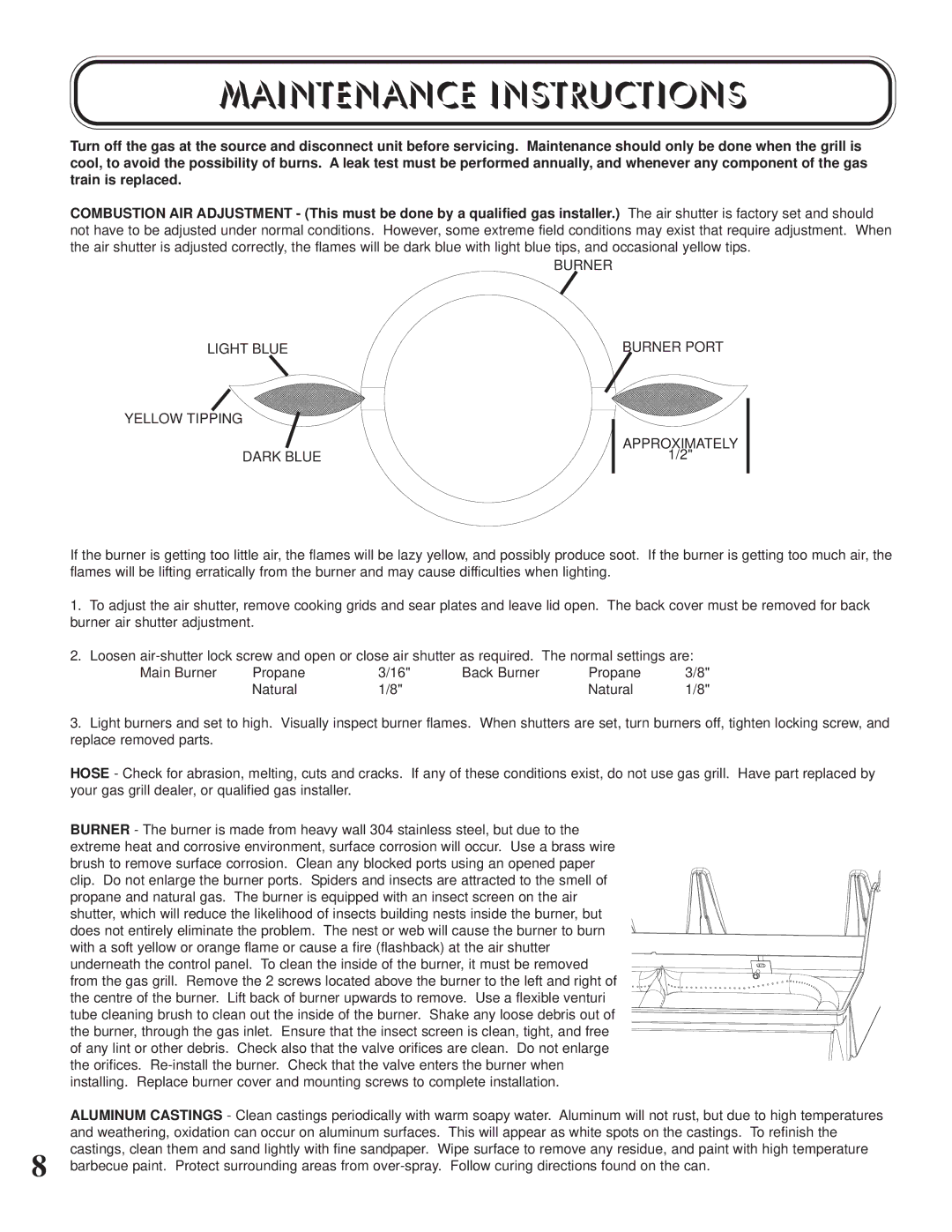 Napoleon Grills P405 PEDESTAL, U405 CART manual Maintenance Instructions 