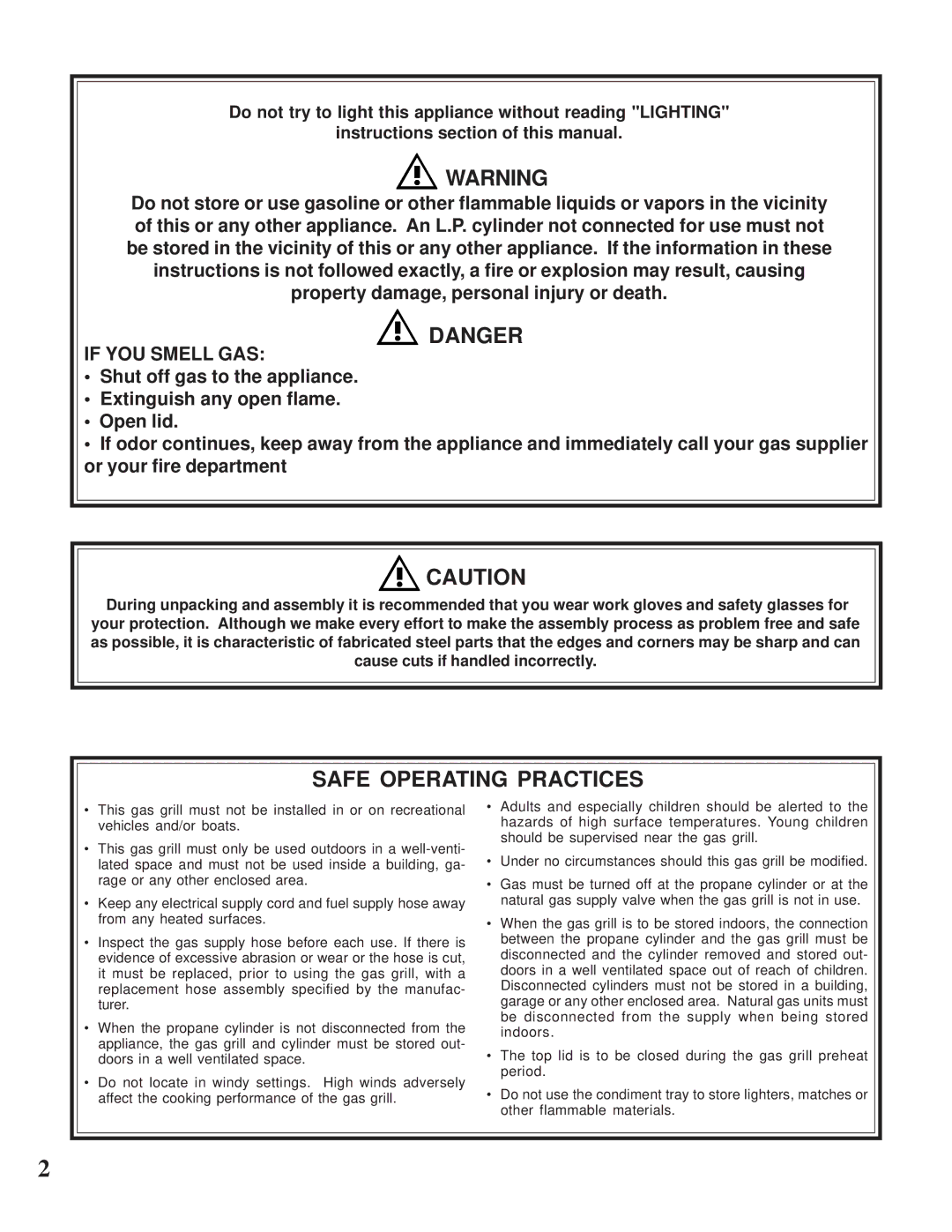 Napoleon Grills Prestige 450 manual Safe Operating Practices, If YOU Smell GAS 