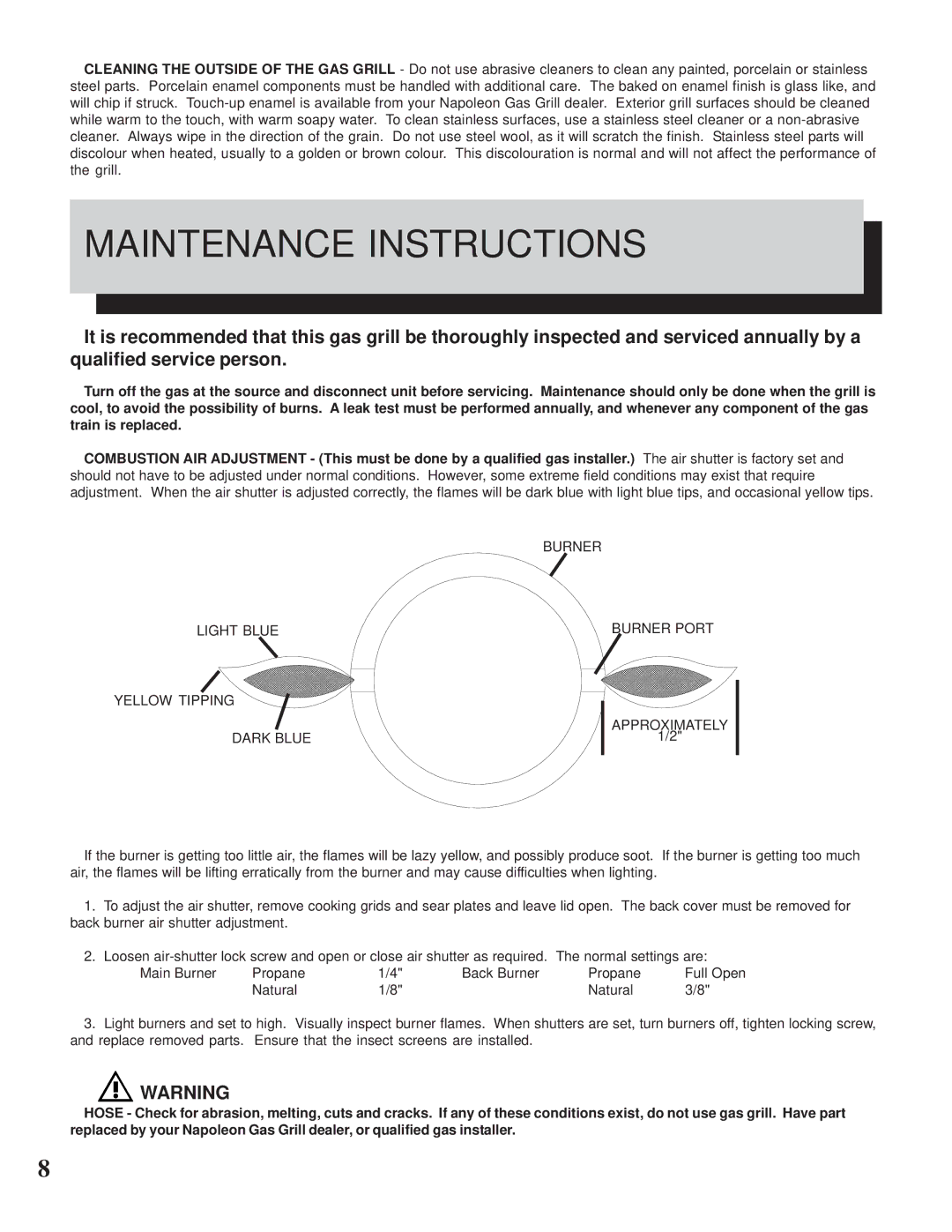 Napoleon Grills Prestige 450 manual Maintenance Instructions 