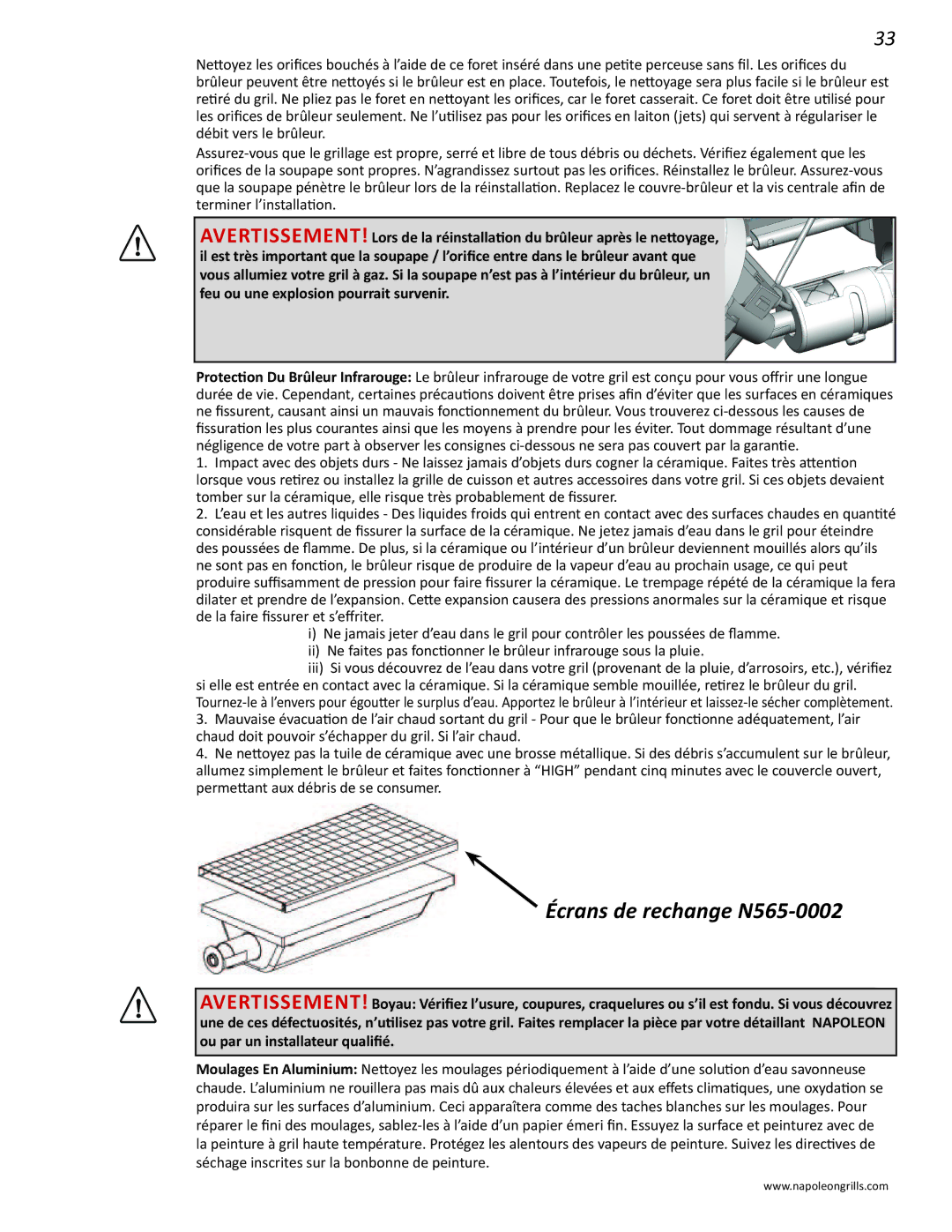 Napoleon Grills PRESTIGE 500 manual Écrans de rechange N565-0002 