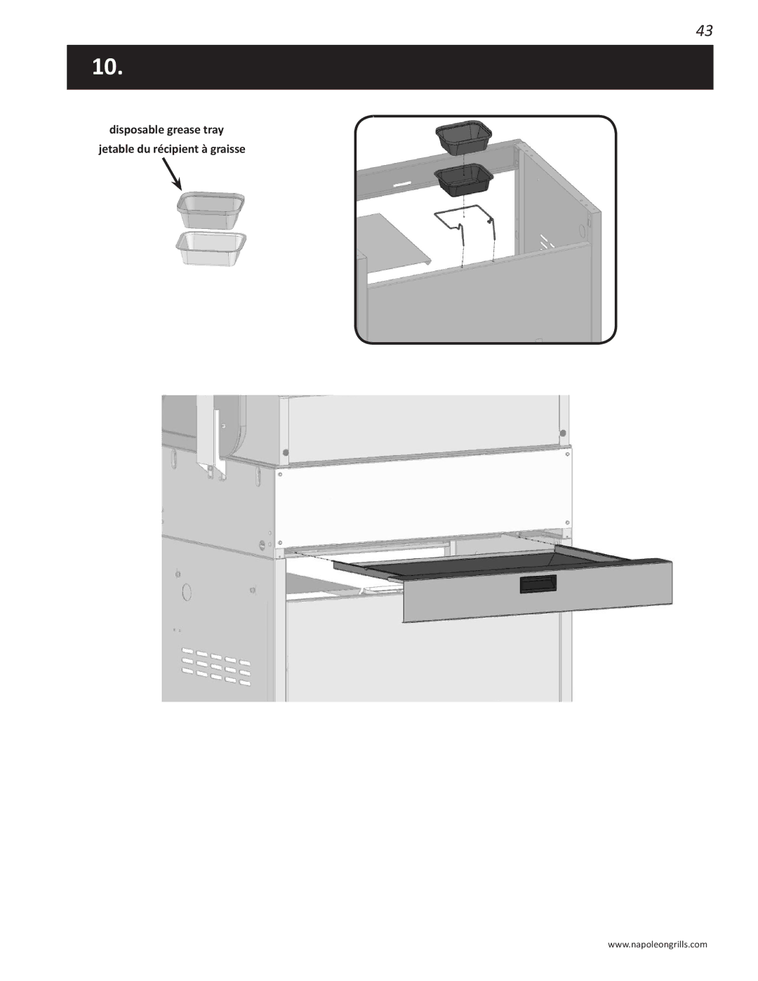 Napoleon Grills PRESTIGE 500 manual Disposable grease tray jetable du récipient à graisse 