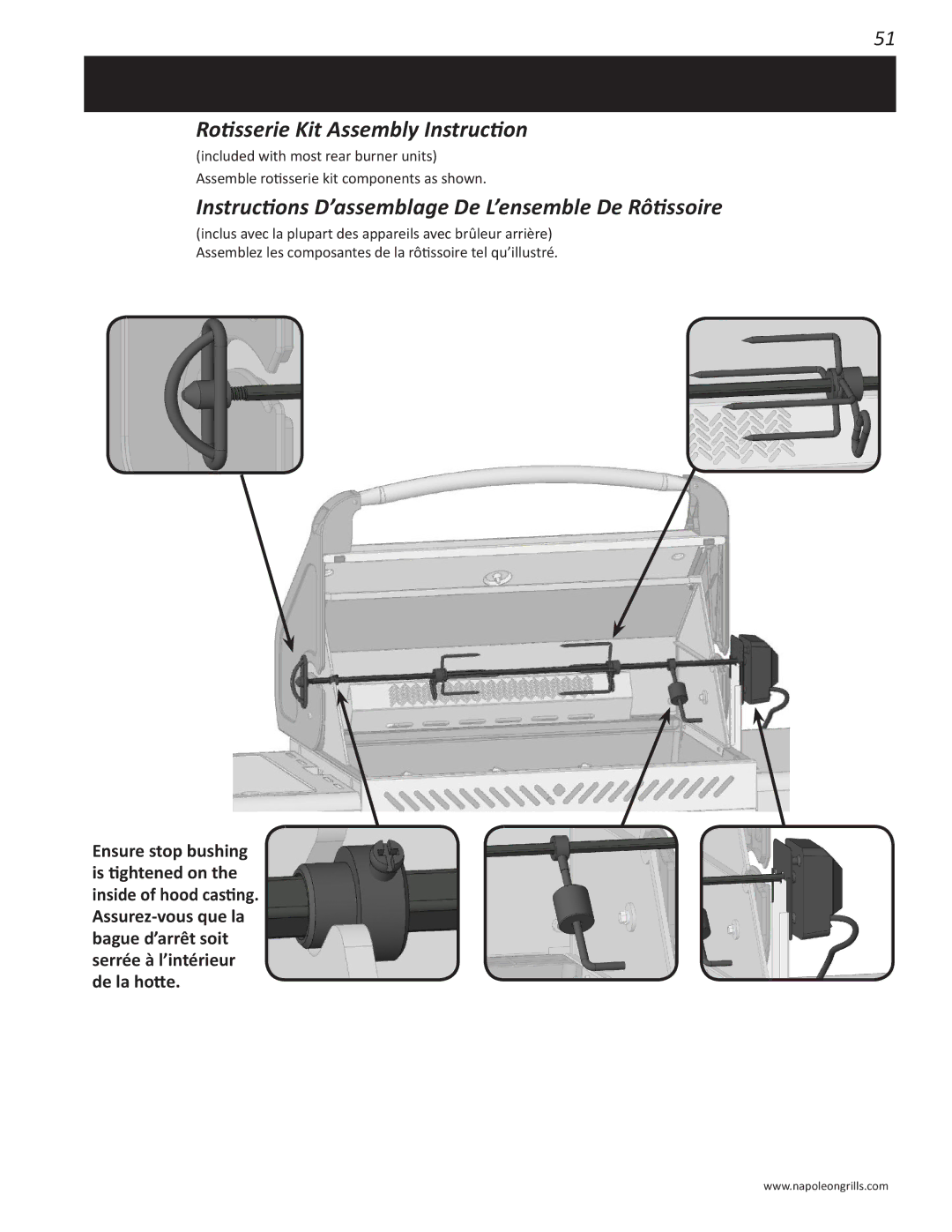 Napoleon Grills PRESTIGE 500 Rotisserie Kit Assembly Instruction, Instructions D’assemblage De L’ensemble De Rôtissoire 