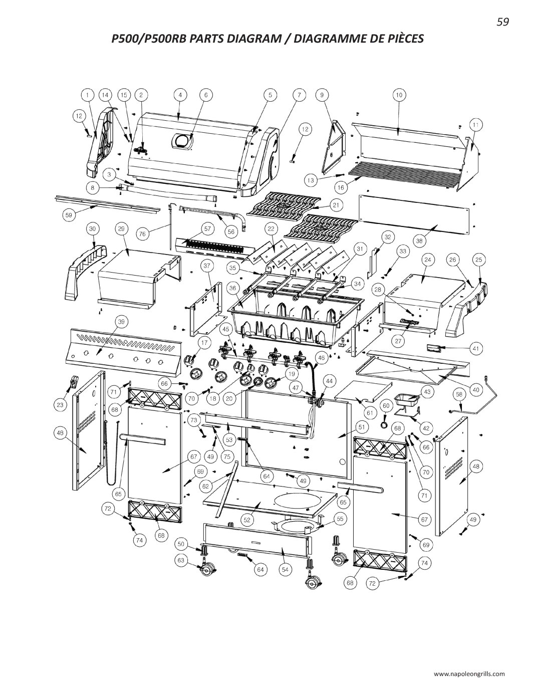 Napoleon Grills PRESTIGE 500 manual P500/P500RB Parts Diagram / Diagramme DE Pièces 