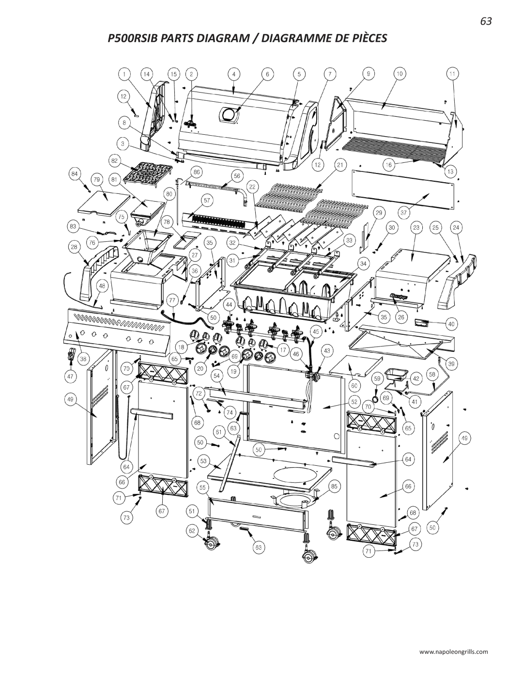 Napoleon Grills PRESTIGE 500 manual P500RSIB Parts Diagram / Diagramme DE Pièces 