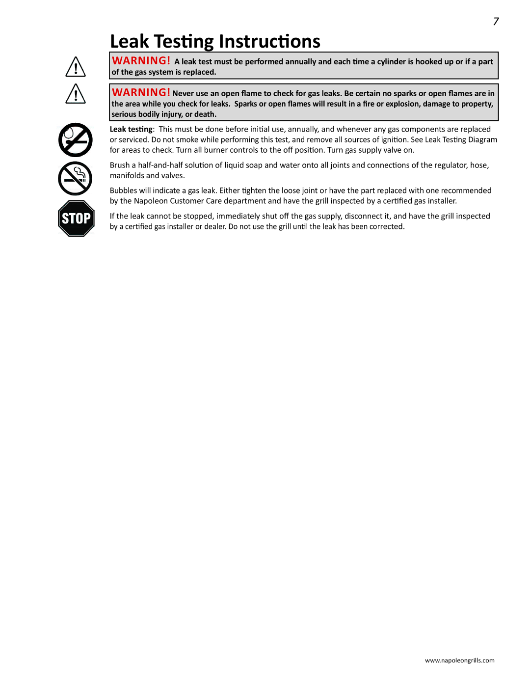 Napoleon Grills PRESTIGE 500 manual Leak Testing Instructions 