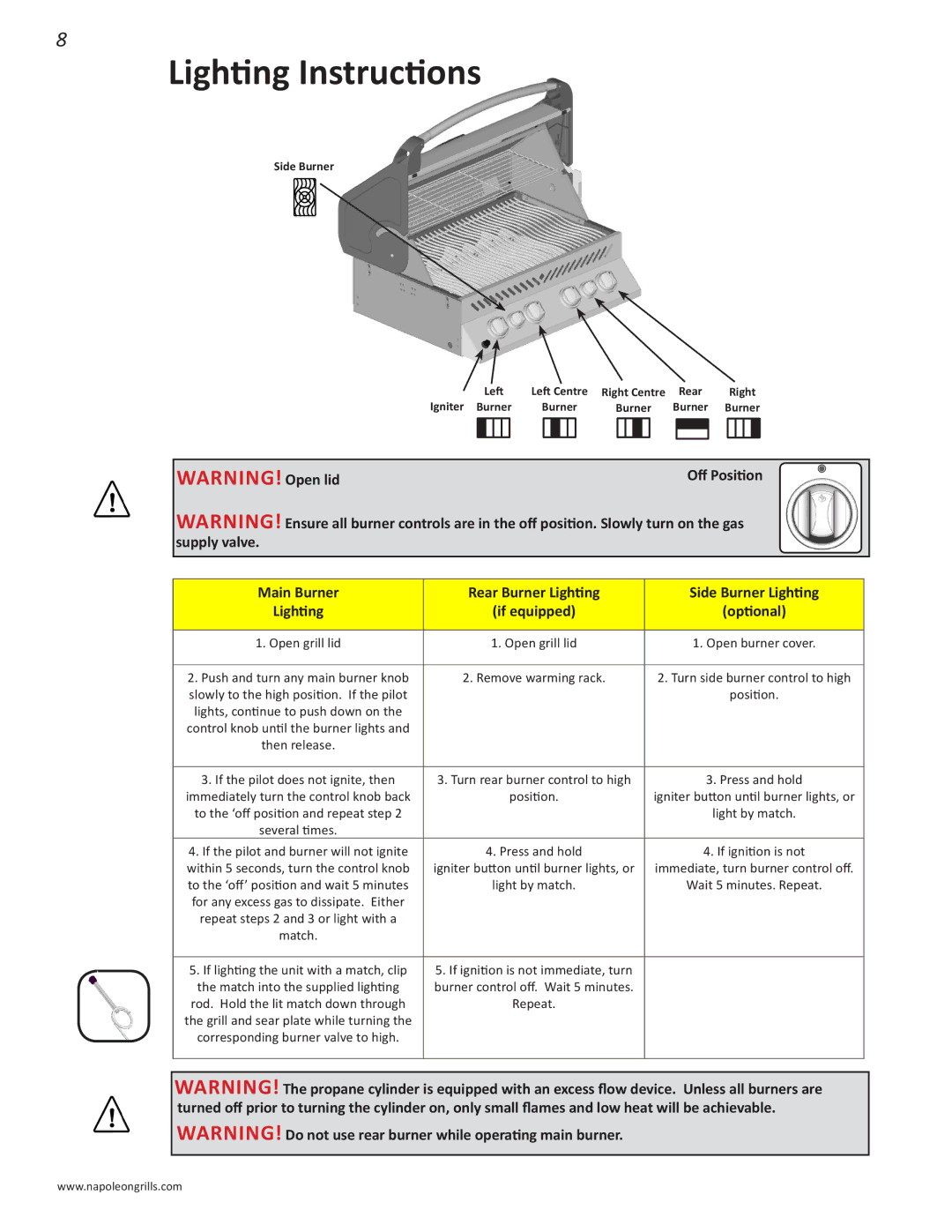 Napoleon Grills PRESTIGE 500 manual Lighting Instructions 