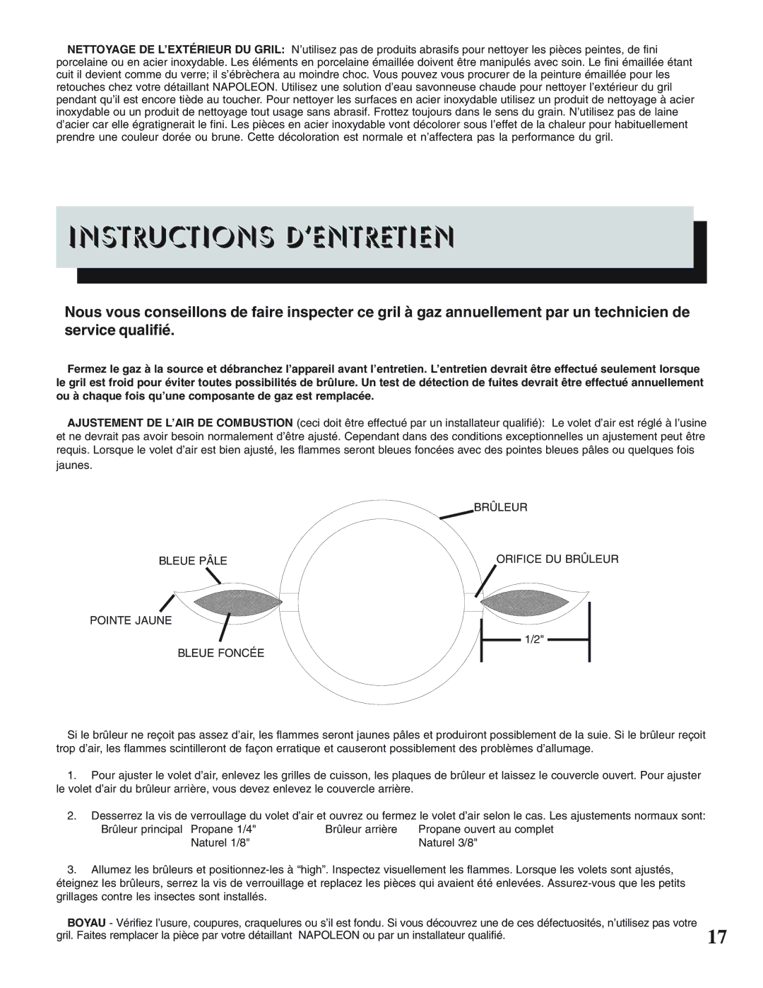 Napoleon Grills 450, PRESTIGE II 308 manual Instructions D’ENTRETIEN 