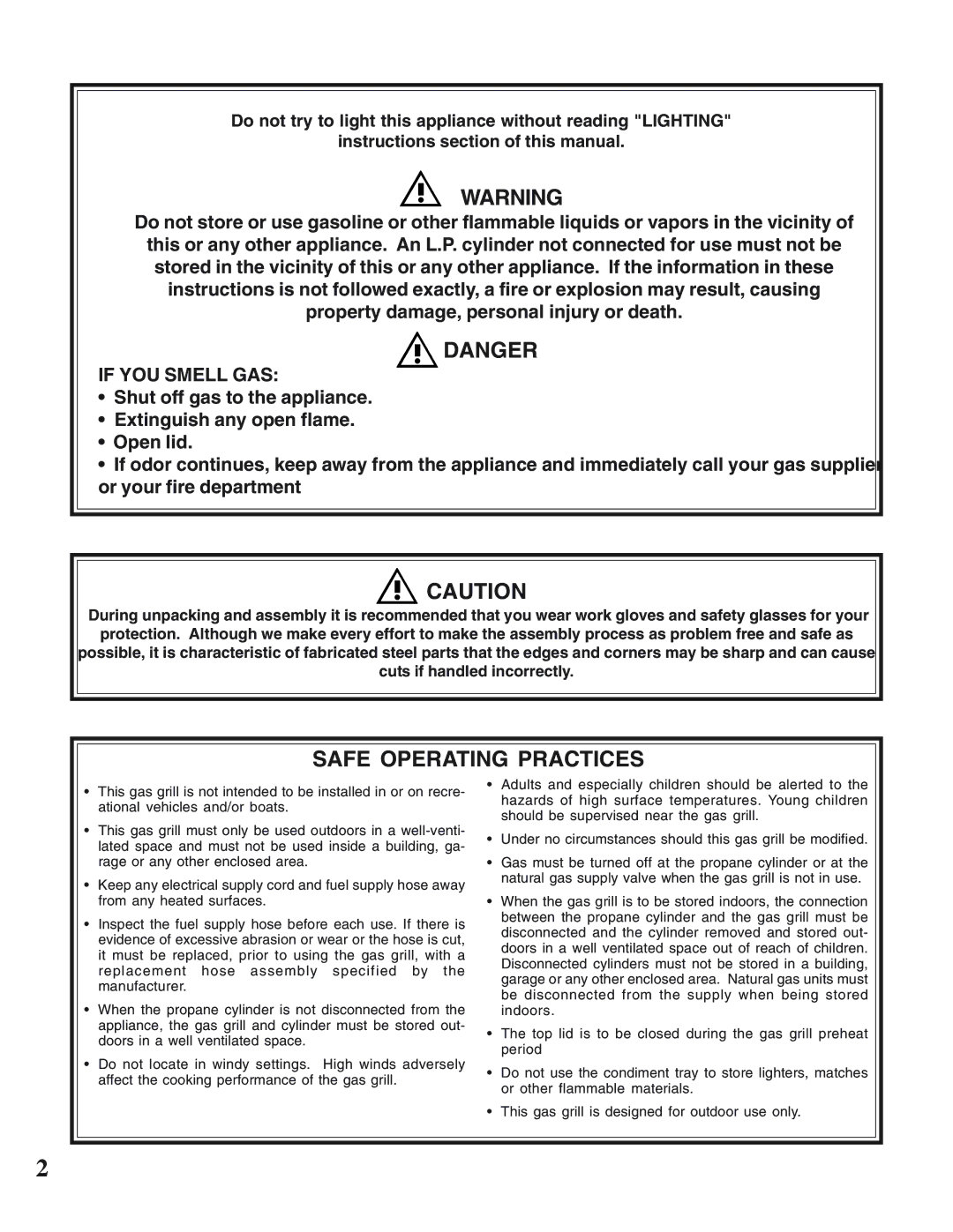Napoleon Grills PRESTIGE II 308, 450 manual Safe Operating Practices, If YOU Smell GAS 