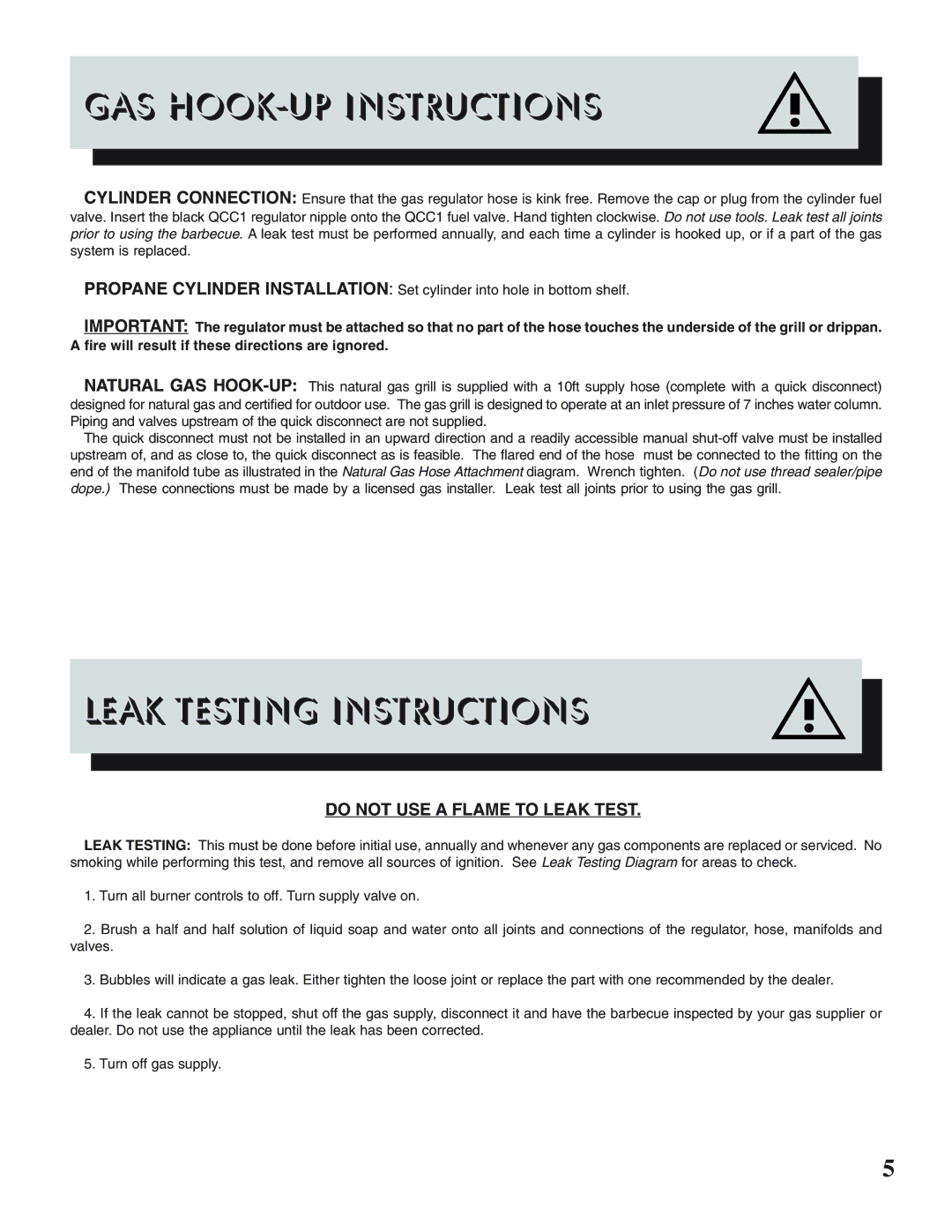 Napoleon Grills 450, PRESTIGE II 308 manual GAS HOOK-UP Instructions, Leak Testing Instructions 