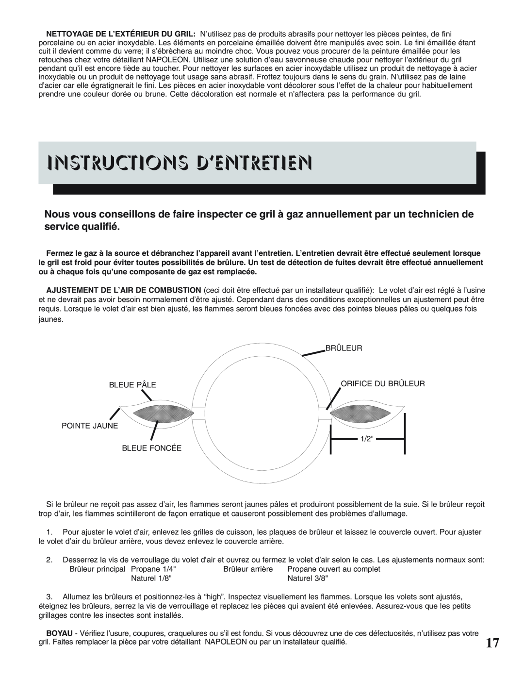 Napoleon Grills 450, PRESTIGE II 308 manual Instructions D’Entretien 
