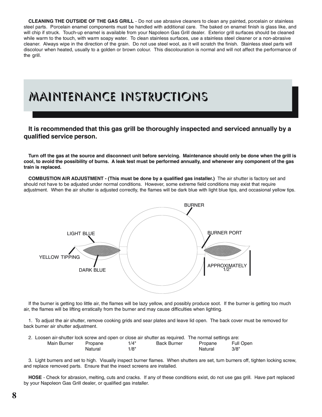 Napoleon Grills PRESTIGE II 308, 450 manual Maintenance Instructions 
