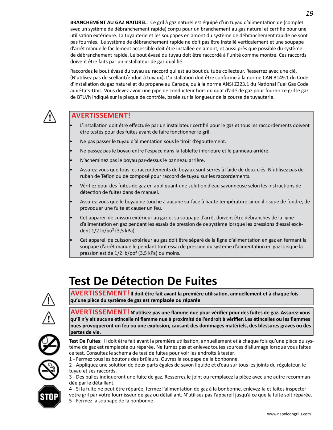 Napoleon Grills N415-0201, PRESTIGE II 450 manual Test De Détection De Fuites 