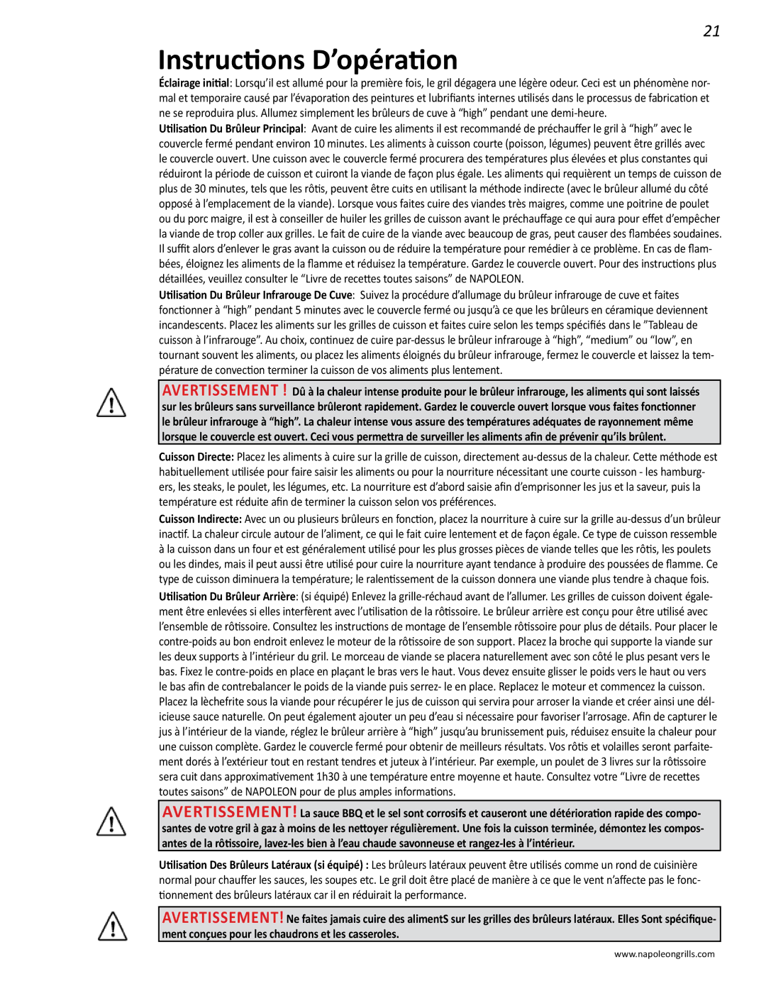 Napoleon Grills N415-0201, PRESTIGE II 450 manual Instructions D’opération 
