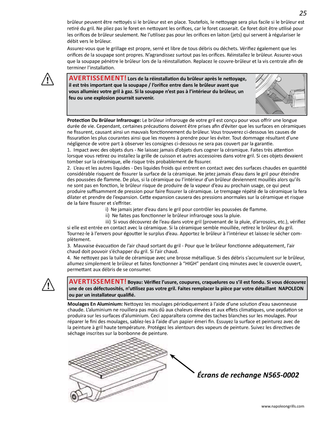 Napoleon Grills N415-0201, PRESTIGE II 450 manual Écrans de rechange N565-0002 