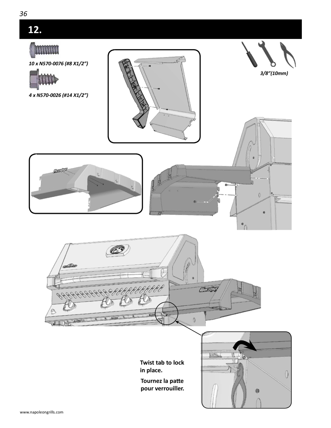 Napoleon Grills PRESTIGE II 450, N415-0201 manual Twist tab to lock in place 