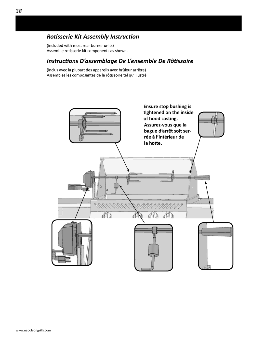 Napoleon Grills PRESTIGE II 450 Rotisserie Kit Assembly Instruction, Instructions D’assemblage De L’ensemble De Rôtissoire 