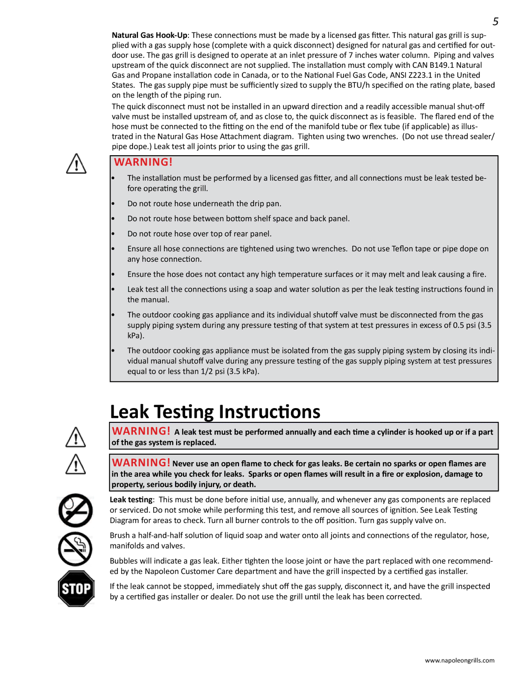 Napoleon Grills N415-0201, PRESTIGE II 450 manual Leak Testing Instructions 