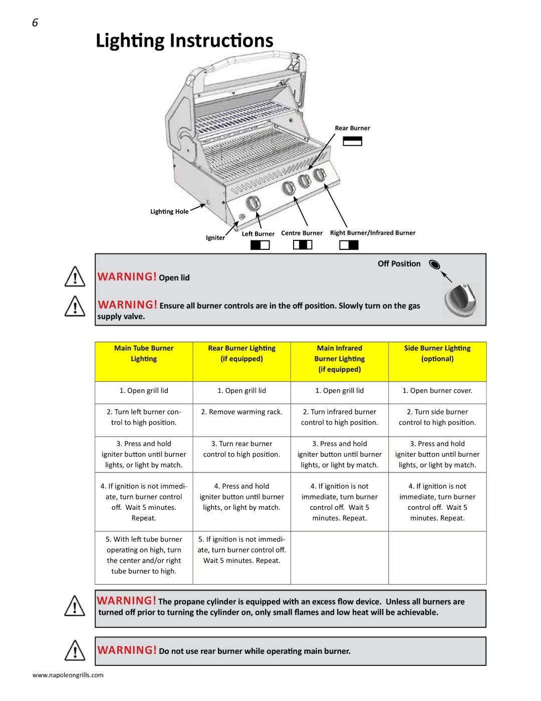 Napoleon Grills PRESTIGE II 450, N415-0201 manual Lighting Instructions, Off Position 