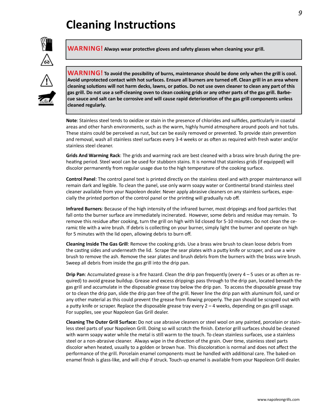 Napoleon Grills N415-0201, PRESTIGE II 450 manual Cleaning Instructions, For supplies, see your Napoleon Gas Grill dealer 