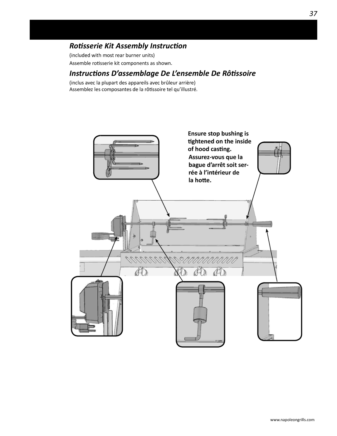 Napoleon Grills PRESTIGE II 600 Rotisserie Kit Assembly Instruction, Instructions D’assemblage De L’ensemble De Rôtissoire 