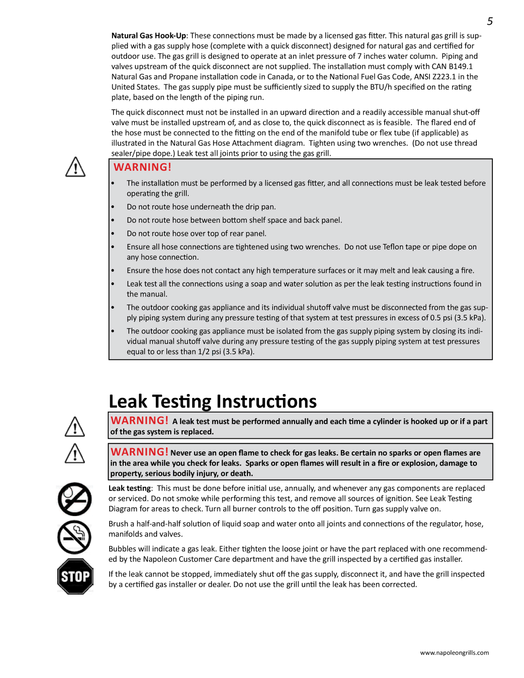 Napoleon Grills PRESTIGE II 600 manual Leak Testing Instructions 