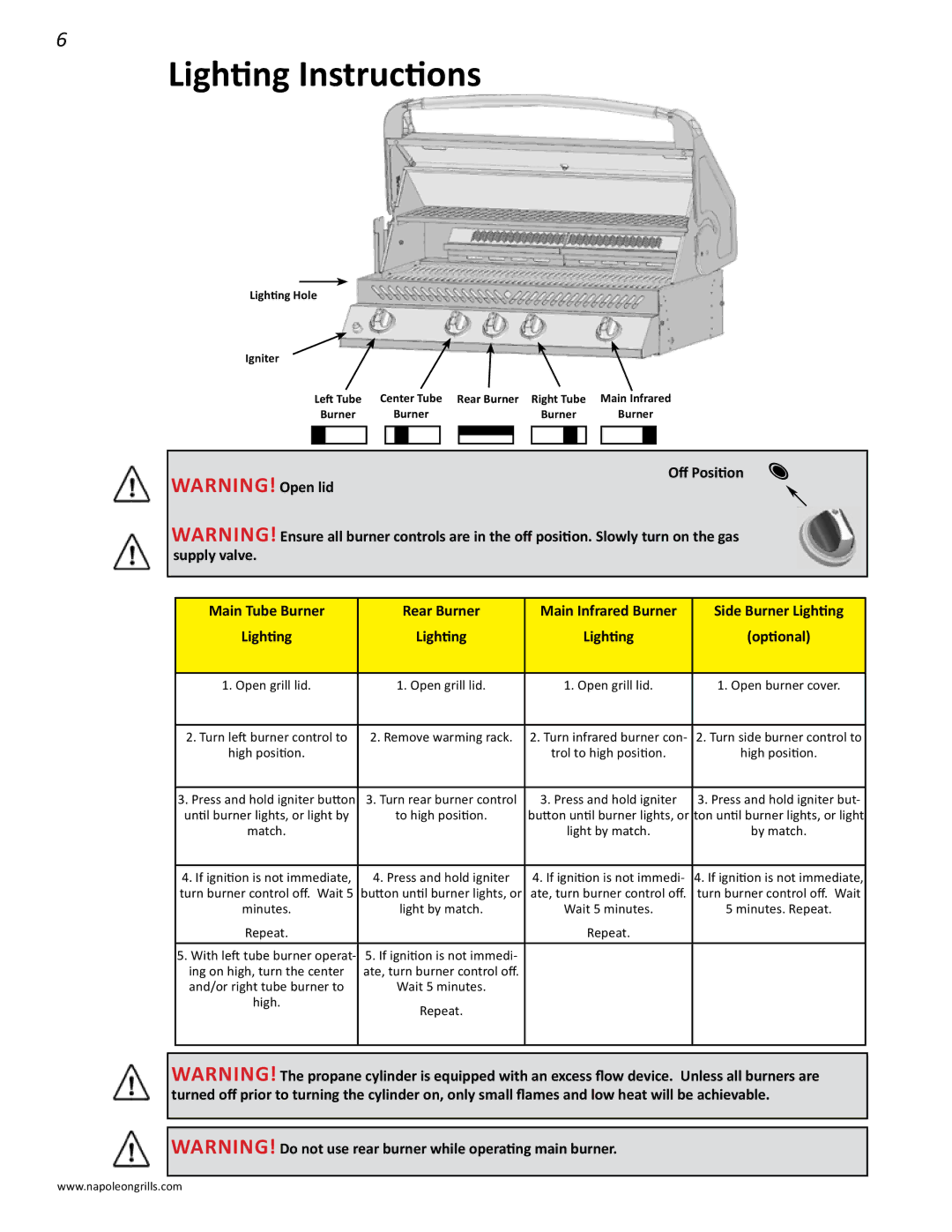 Napoleon Grills PRESTIGE II 600 manual Lighting Instructions 