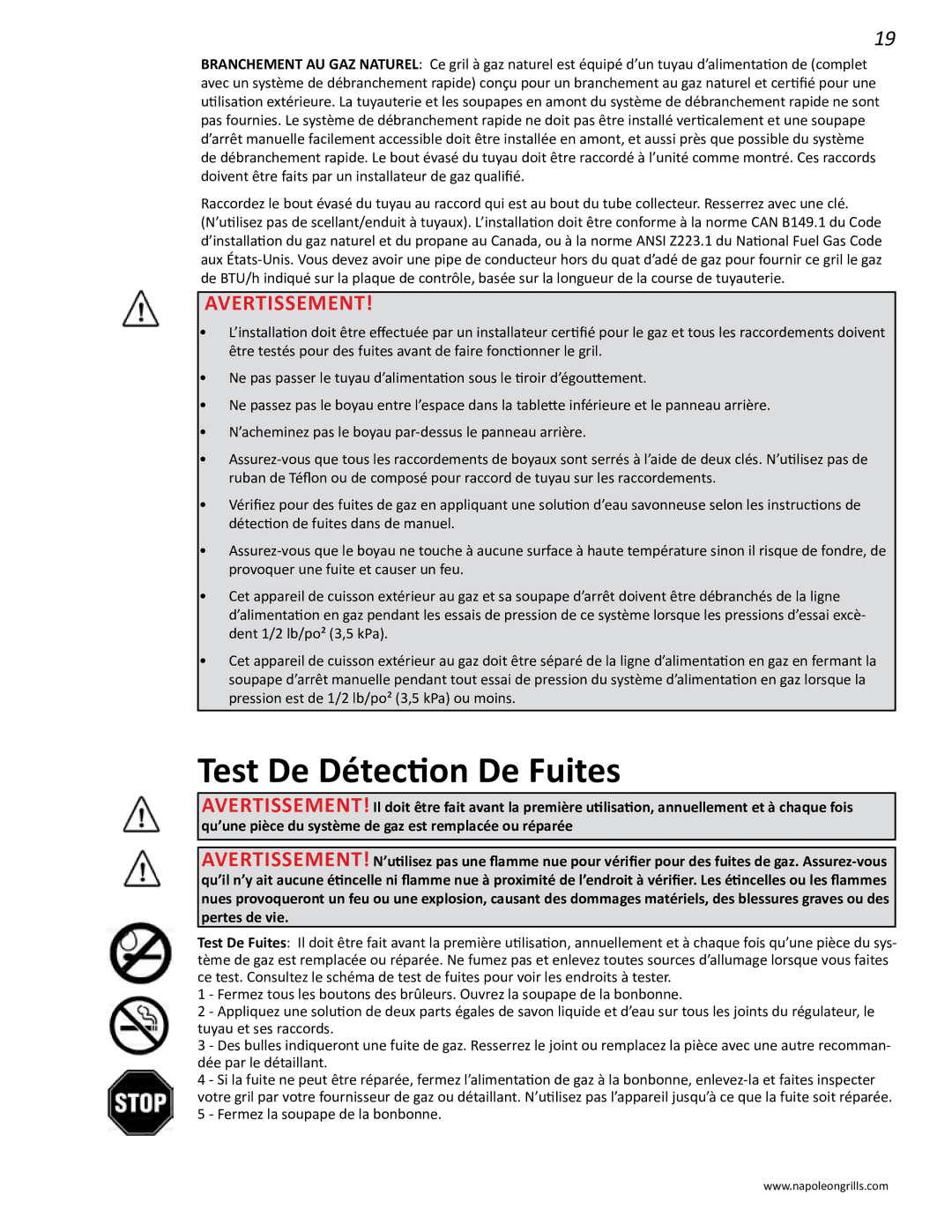 Napoleon Grills PRO 450 manual Test De Détection De Fuites 