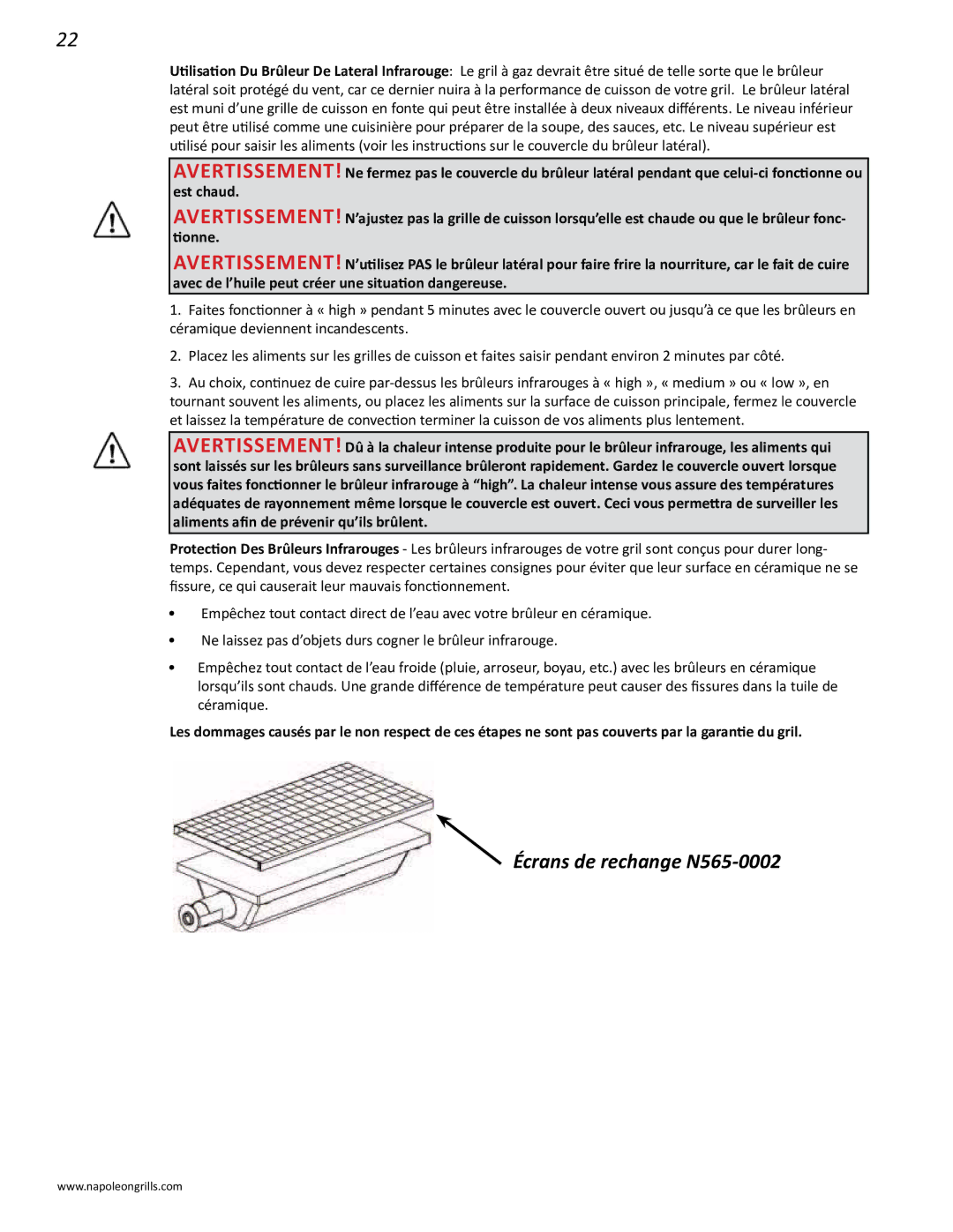 Napoleon Grills PRO 450 manual Écrans de rechange N565-0002 