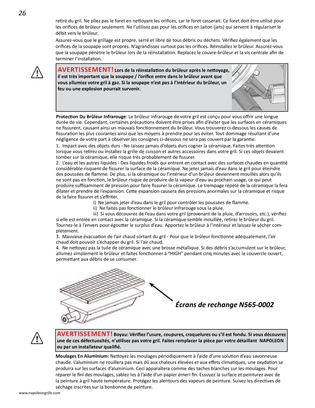 Napoleon Grills PRO 450 manual Écrans de rechange N565-0002 