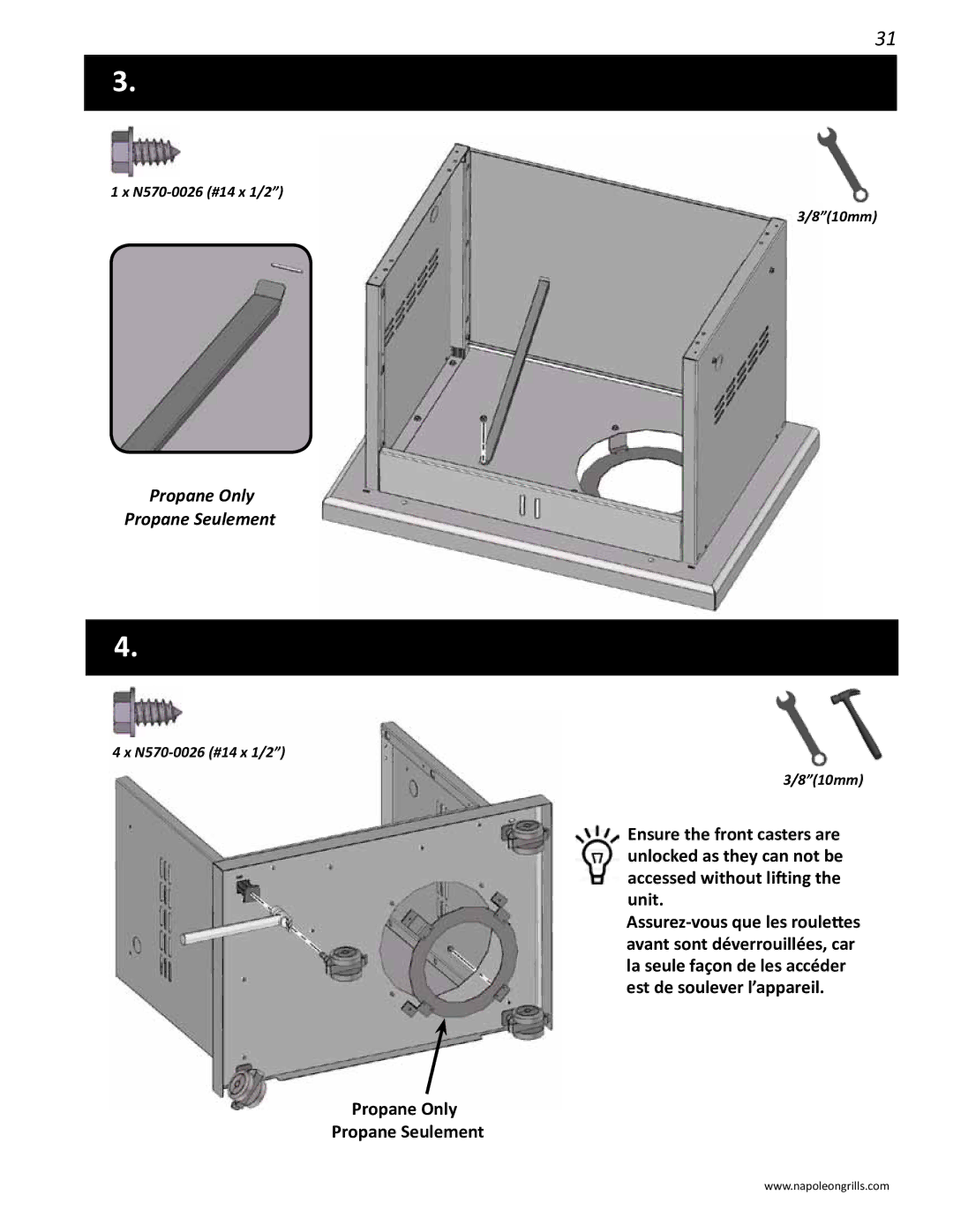 Napoleon Grills PRO 450 manual Propane Only Propane Seulement 