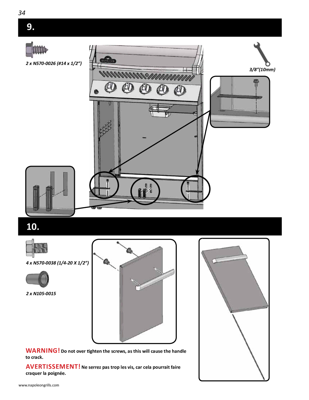 Napoleon Grills PRO 450 manual N570-0026 #14 x 1/2 810mm N570-0038 1/4-20 X 1/2 N105-0015 