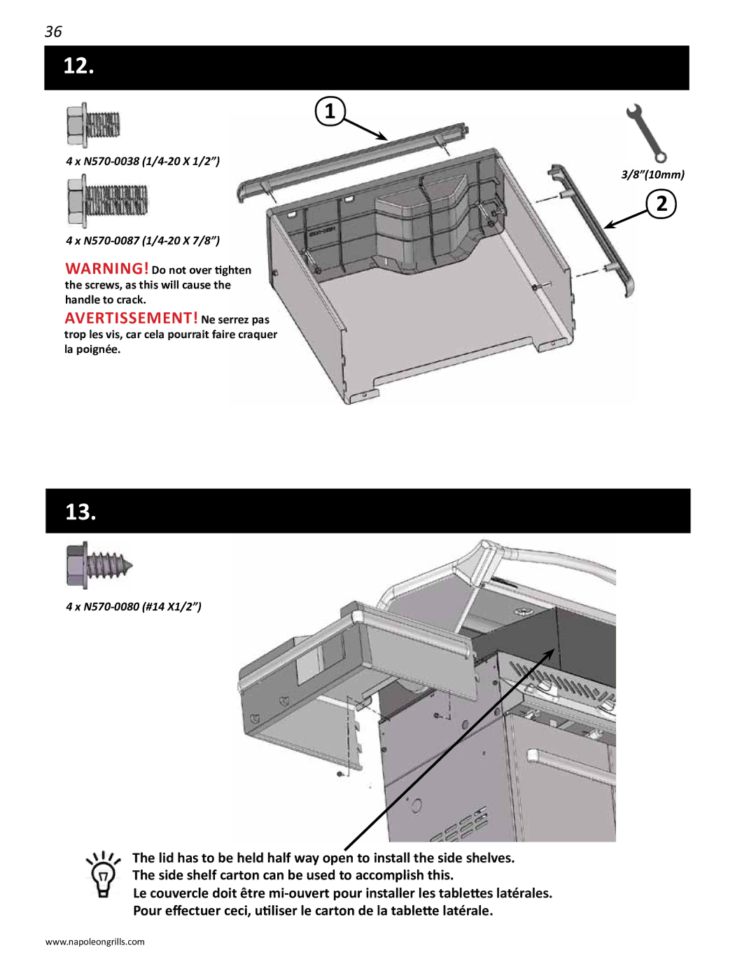 Napoleon Grills PRO 450 manual AVERTISSEMENT! Ne serrez pas 