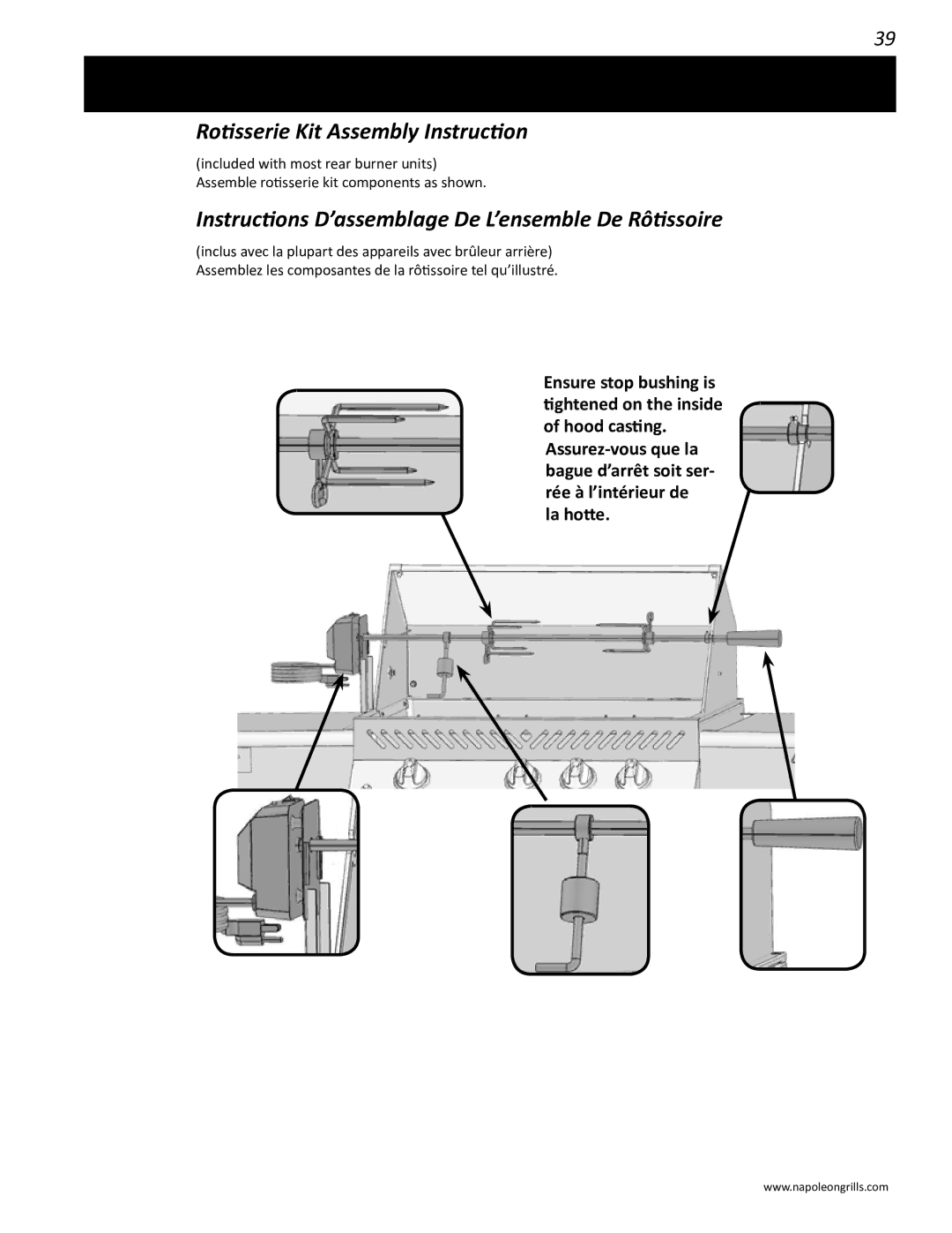 Napoleon Grills PRO 450 manual Rotisserie Kit Assembly Instruction, Instructions D’assemblage De L’ensemble De Rôtissoire 