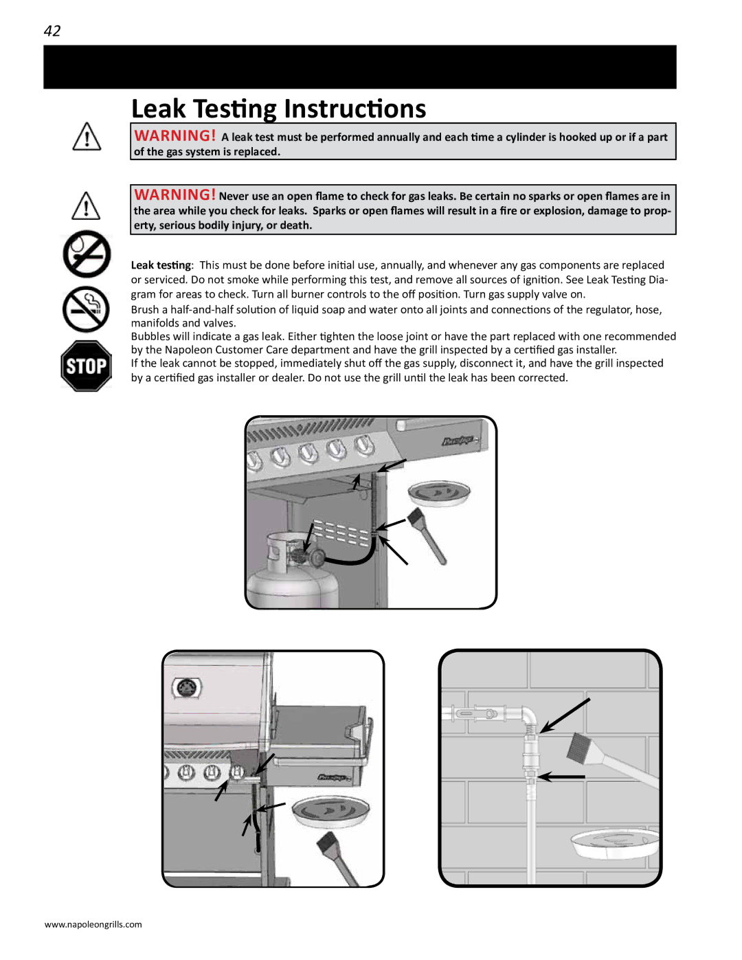 Napoleon Grills PRO 450 manual Leak Testing Instructions 