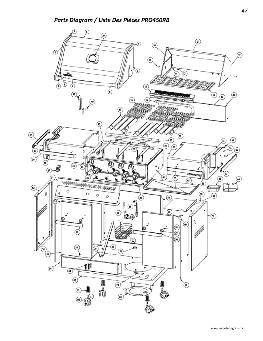 Napoleon Grills PRO 450 manual Parts Diagram / Liste Des Pièces PRO450RB 