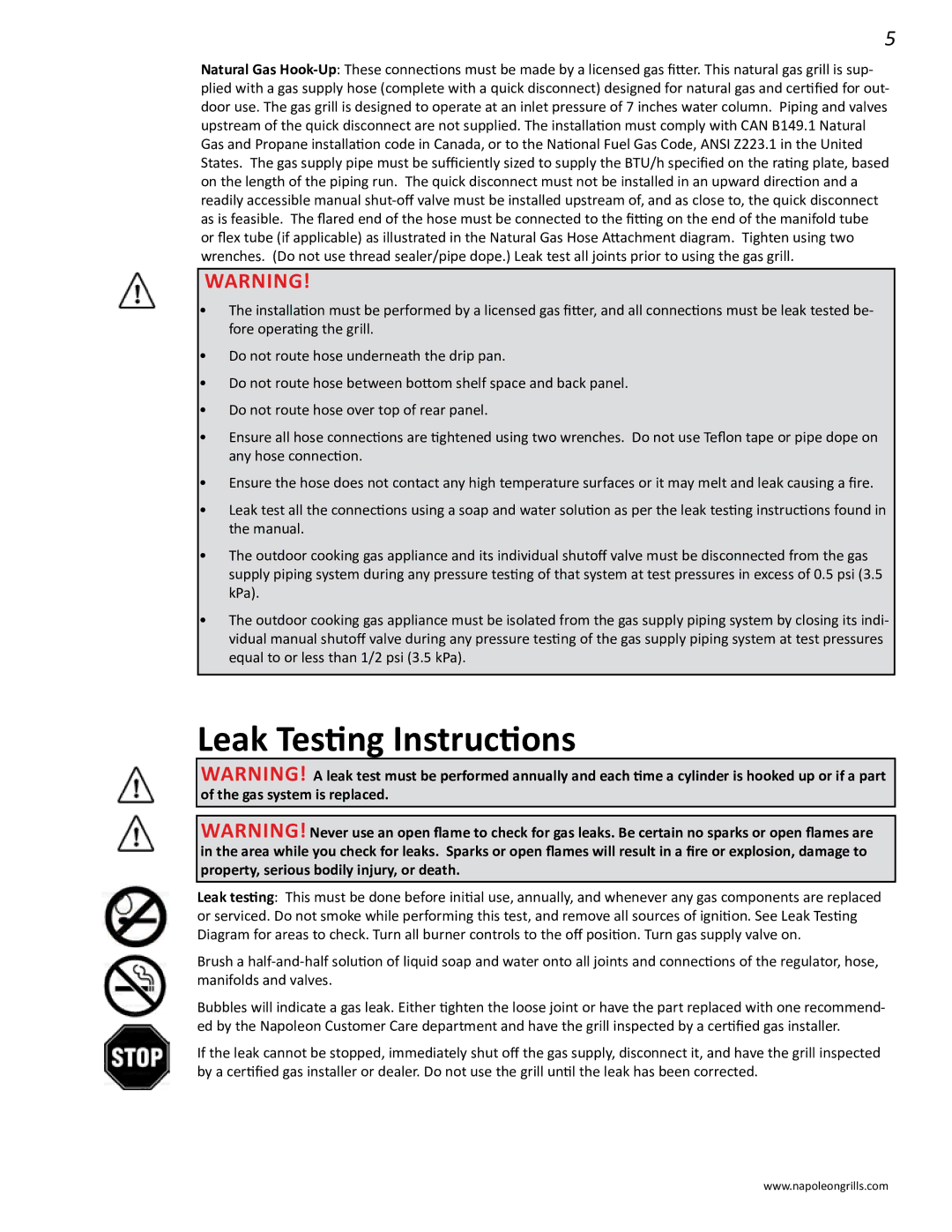 Napoleon Grills PRO 450 manual Leak Testing Instructions 