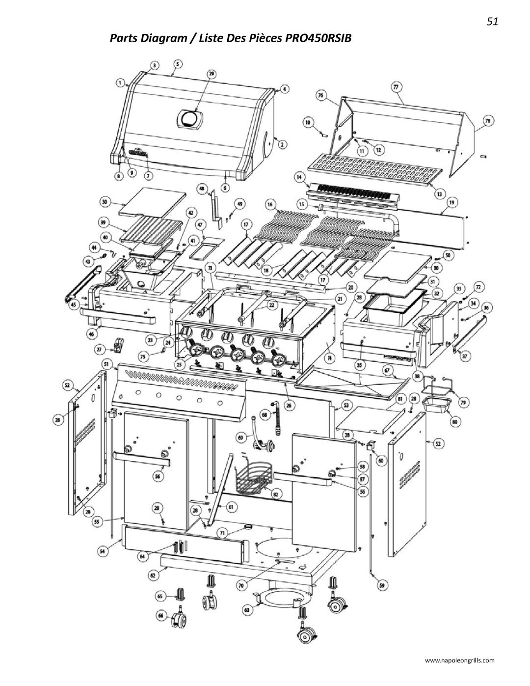 Napoleon Grills PRO 450 manual Parts Diagram / Liste Des Pièces PRO450RSIB 