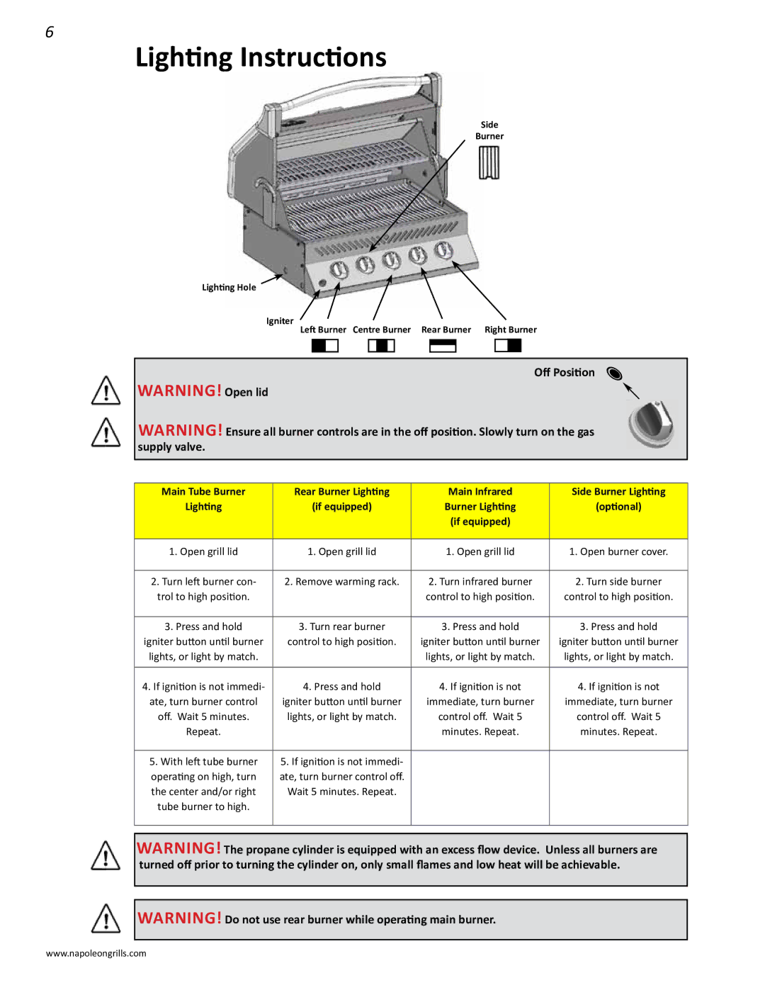 Napoleon Grills PRO 450 manual Lighting Instructions, Off Position 