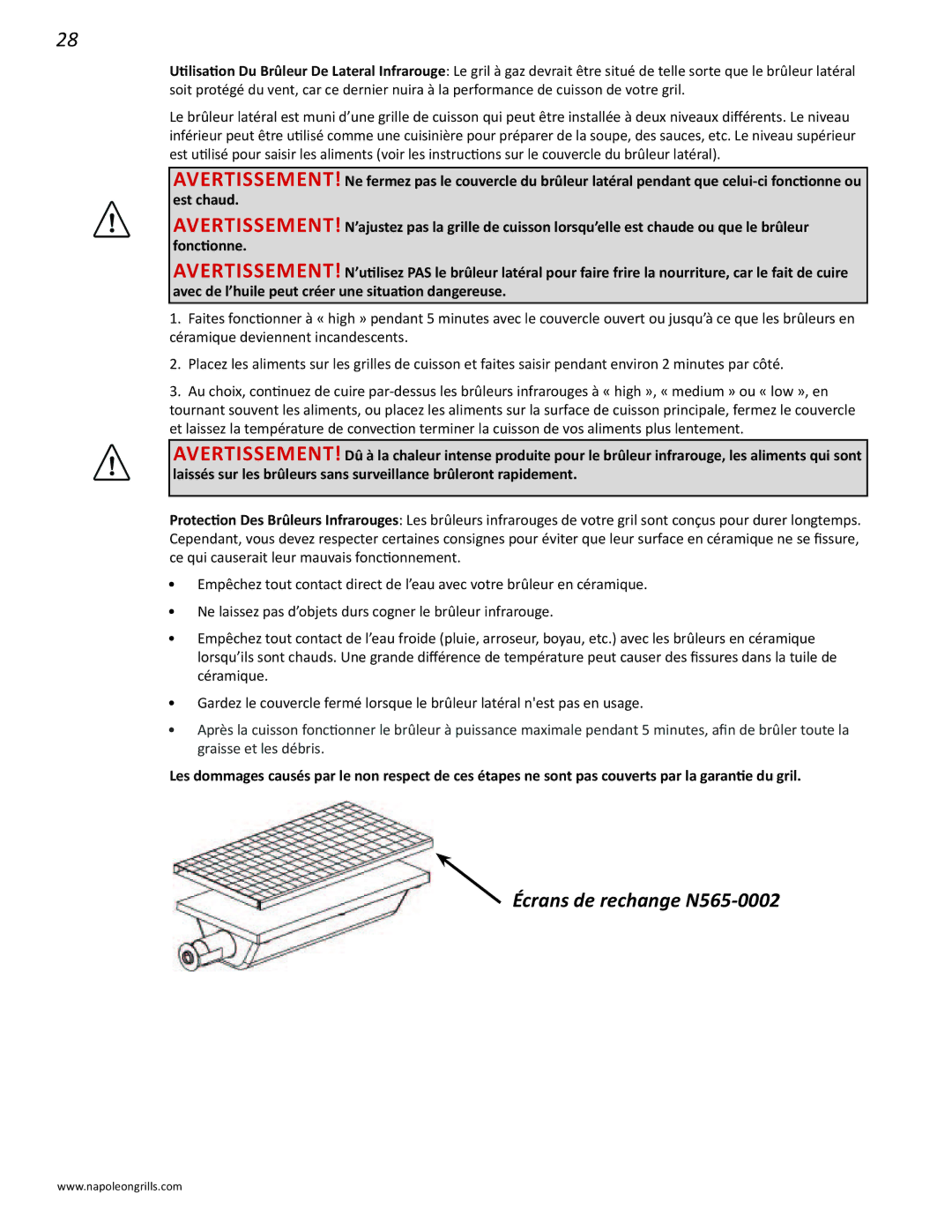 Napoleon Grills PRO 500 manual Écrans de rechange N565-0002 