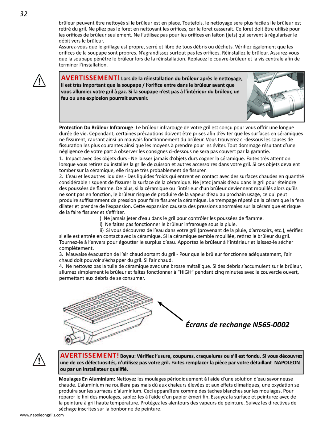 Napoleon Grills PRO 500 manual Écrans de rechange N565-0002 