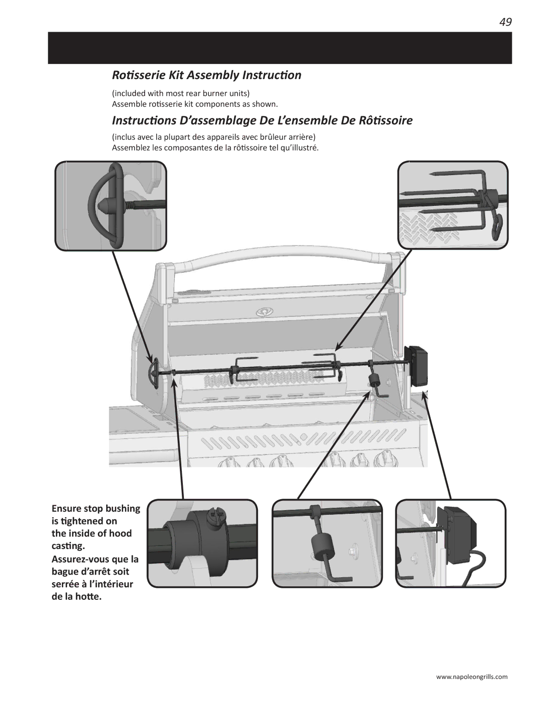 Napoleon Grills PRO 500 manual Rotisserie Kit Assembly Instruction, Instructions D’assemblage De L’ensemble De Rôtissoire 