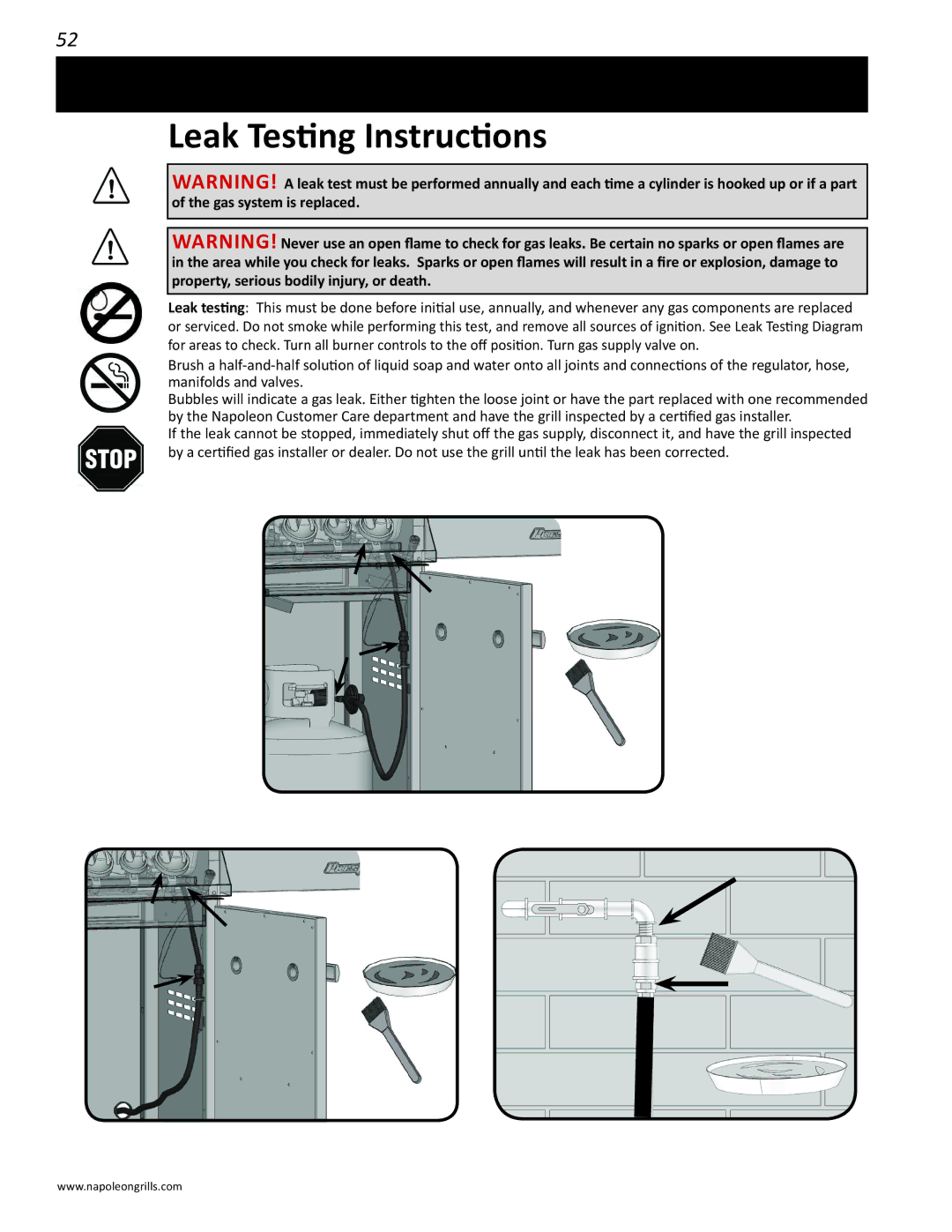 Napoleon Grills PRO 500 manual Leak Testing Instructions 