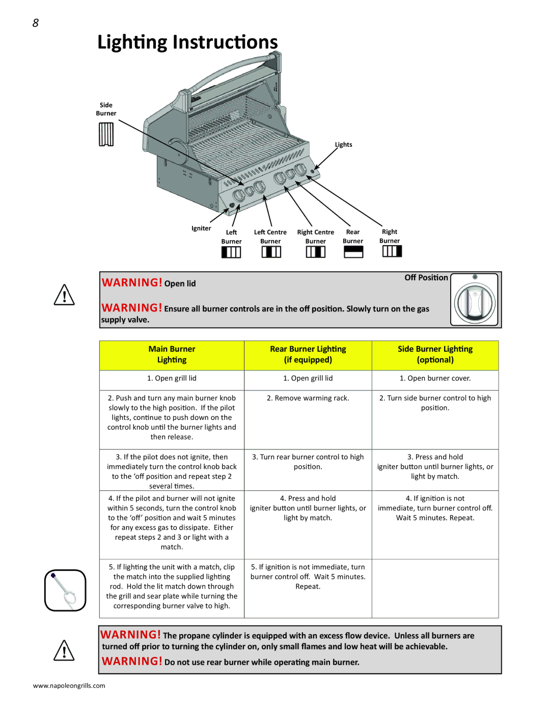 Napoleon Grills PRO 500 manual Lighting Instructions 