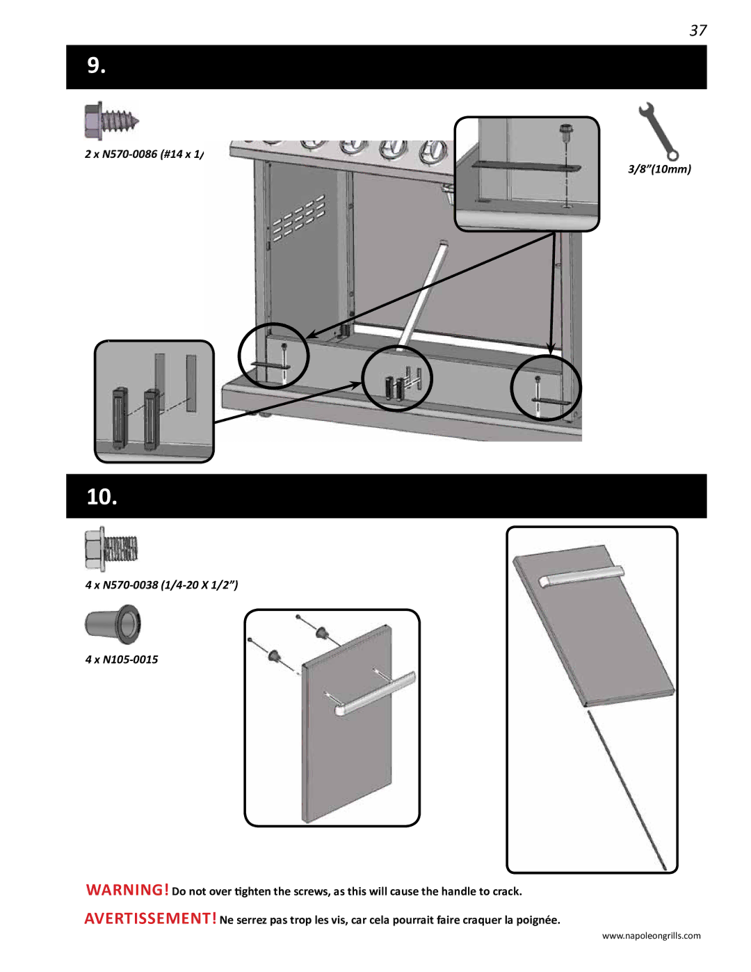 Napoleon Grills PRO 600 manual N570-0086 #14 x 1/2 810mm N570-0038 1/4-20 X 1/2 N105-0015 